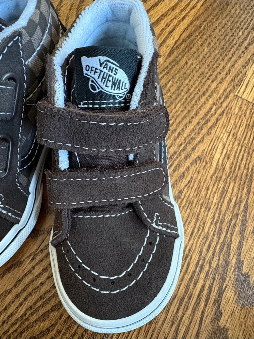 VANS SK8-MID REISSUE V TODDLER SHOES - TONAL CHECKERBOARD BROWN, size 6. New
